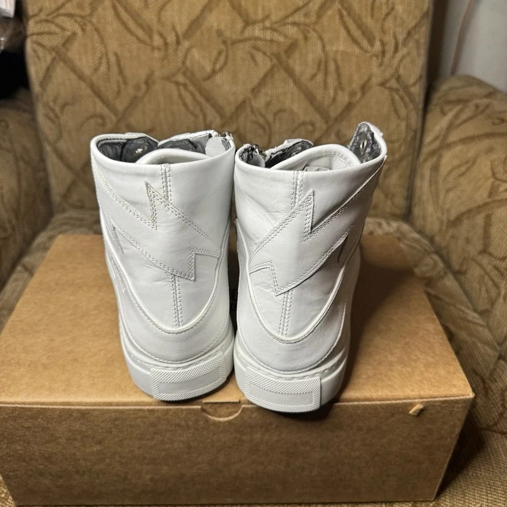 Size 39 -‎ Zadig & Voltaire High Flash Sneakers White Leather High Tops
